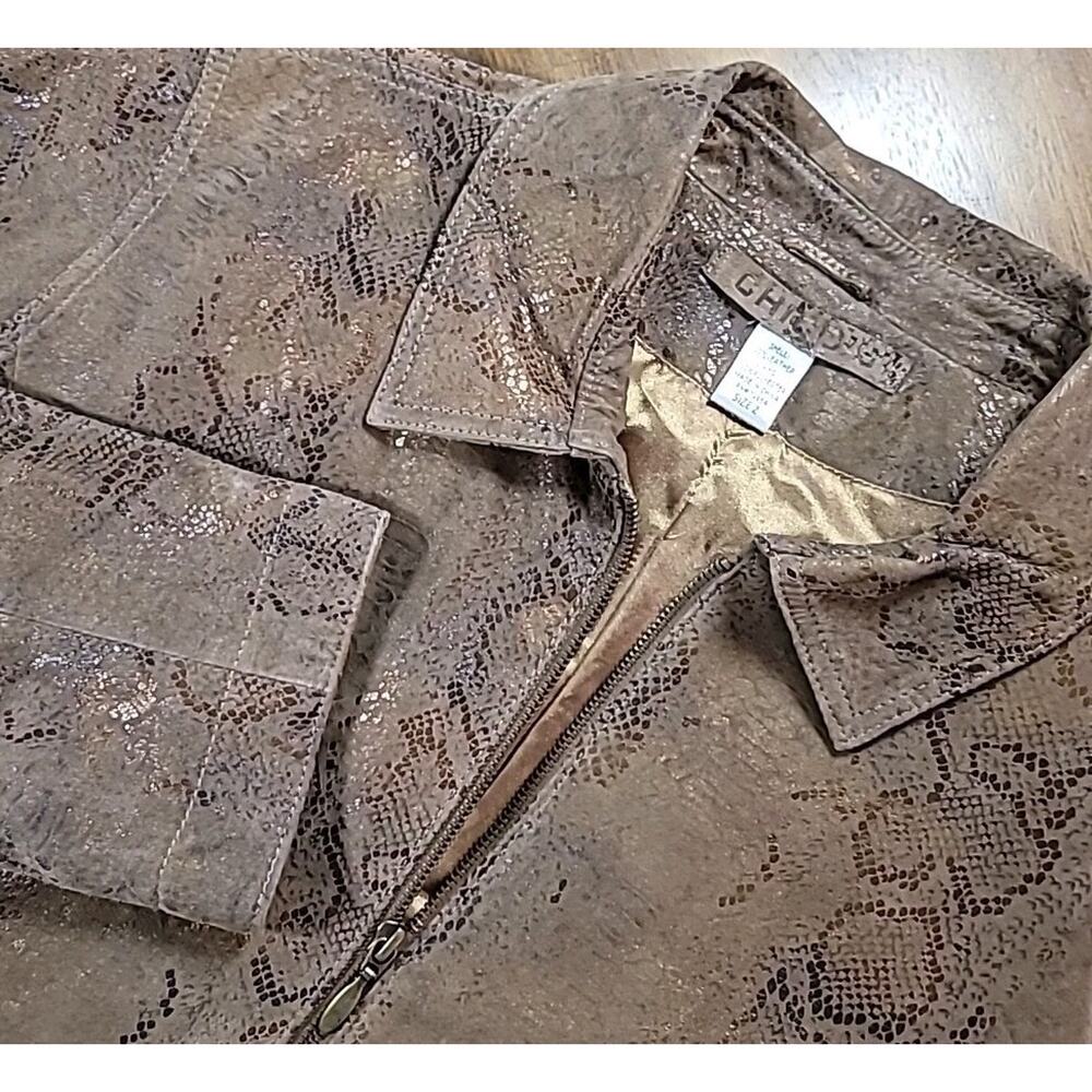 Chico’s Python Leather Jacket Brown Sz 2 Fits L F… - image 1